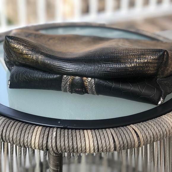Vintage 90s Metallic Croc Style Clutch Bag Purse - Picture 5 of 6